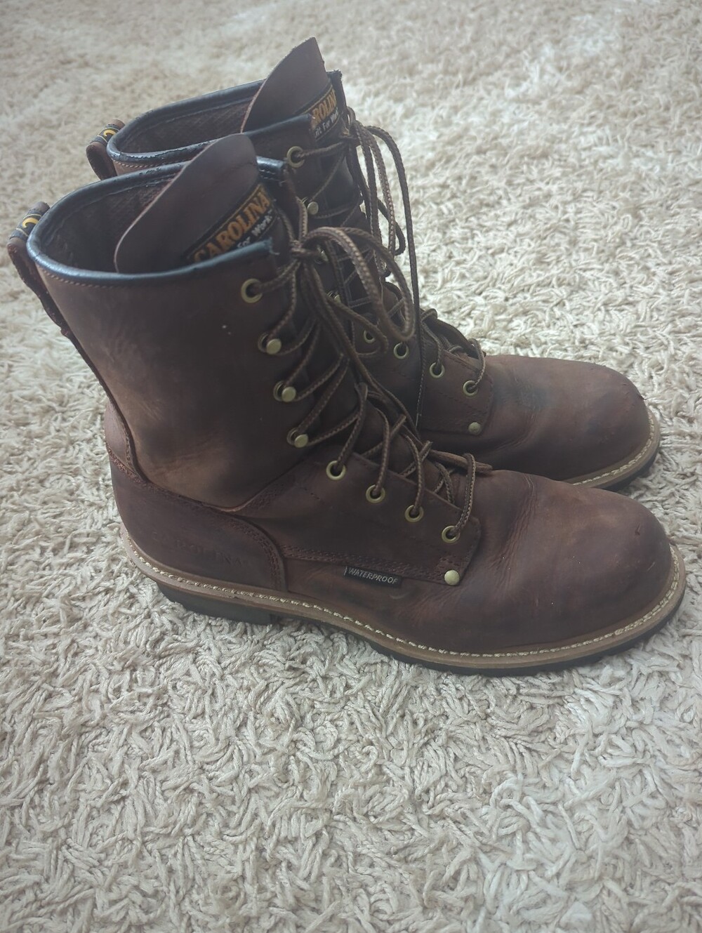 Carolina Men's Brown Leather Steel Toe Logger CA9821 Waterproof Size 13D Used